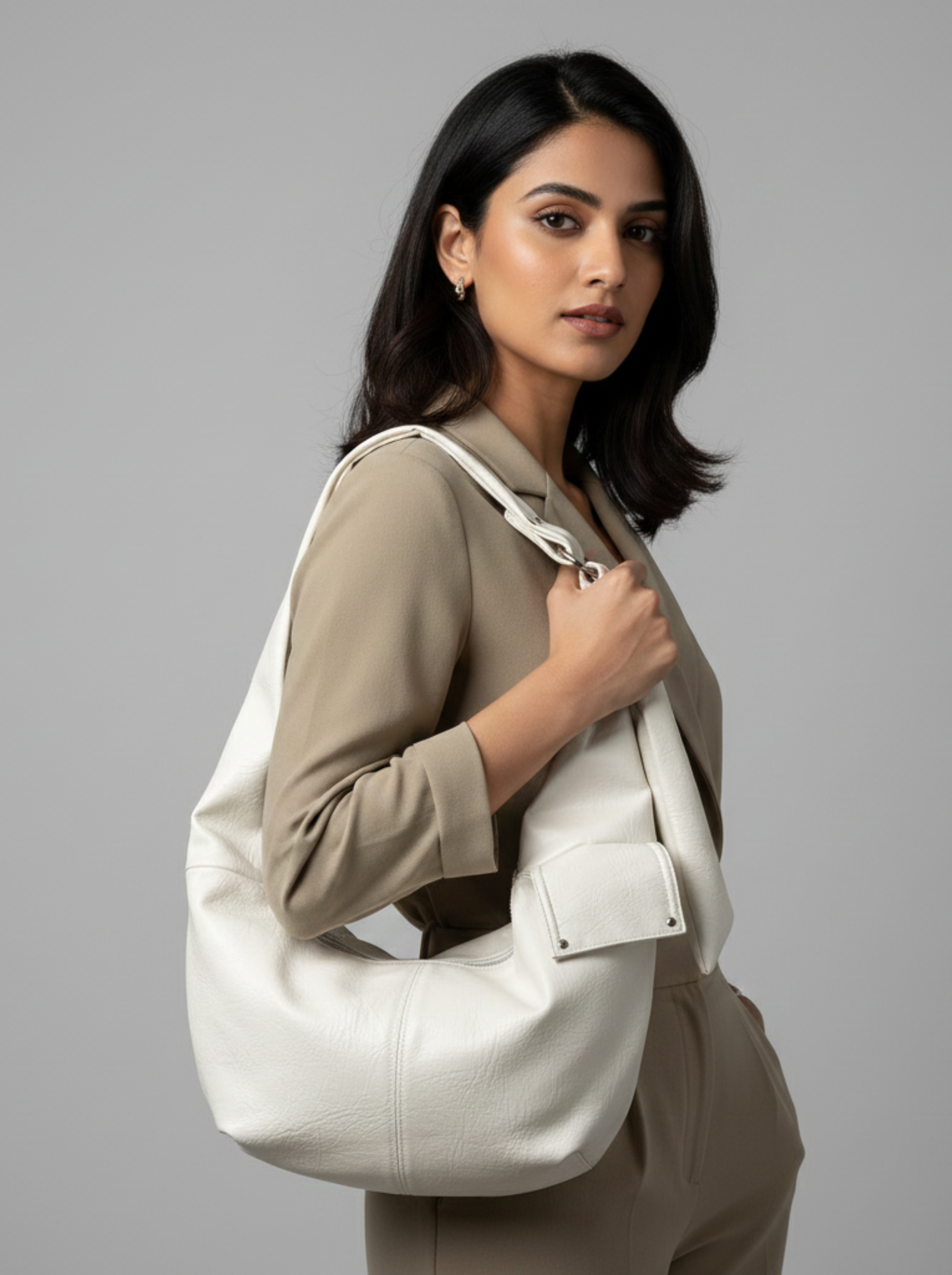 Metal Buckle Curved Hobo Bag