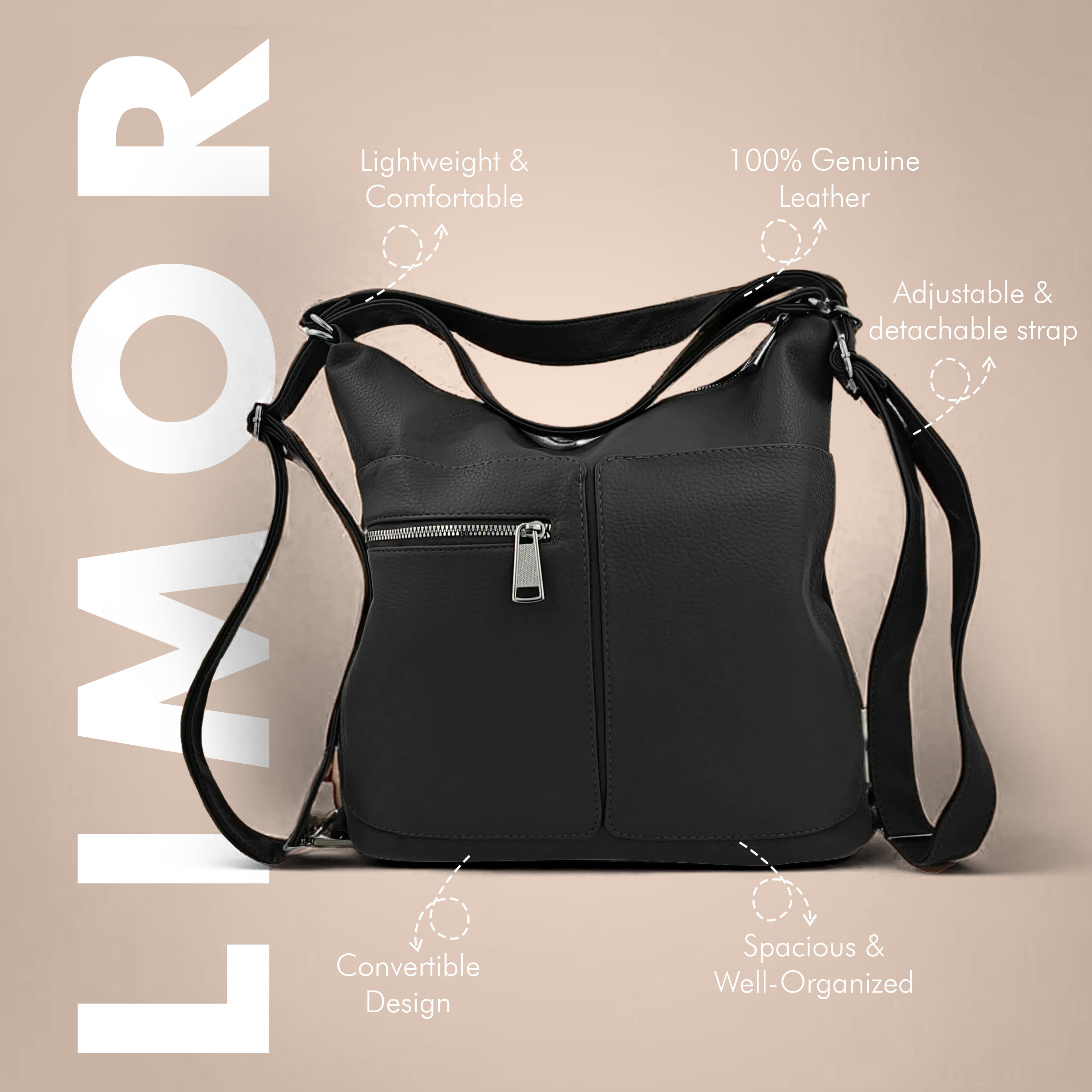 Limor Genuine Leather Luxury Women Tote Bags And Bagpack Front Chain