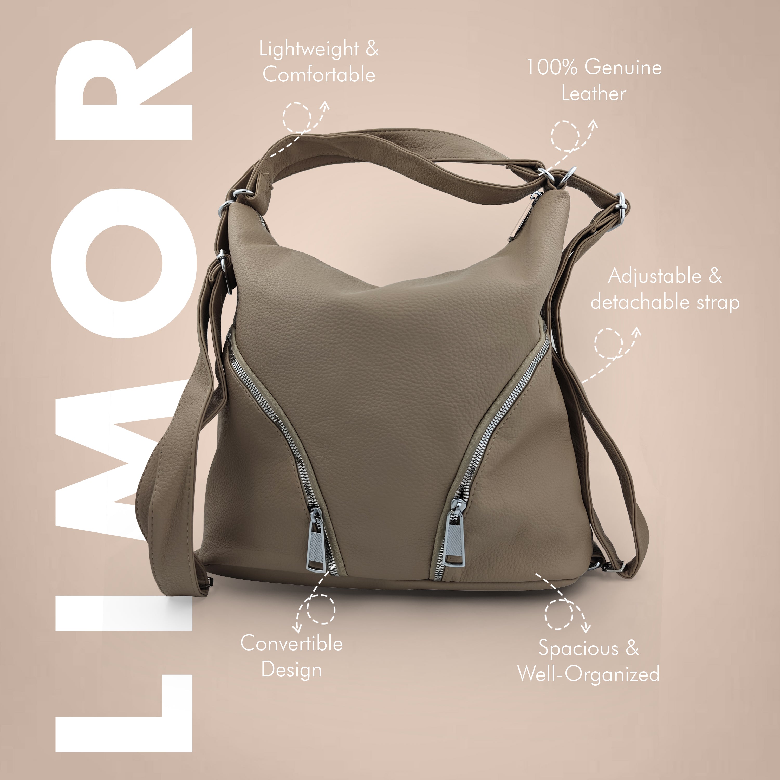 Limor Genuine Leather Luxury Women Tote Bags And Bagpack