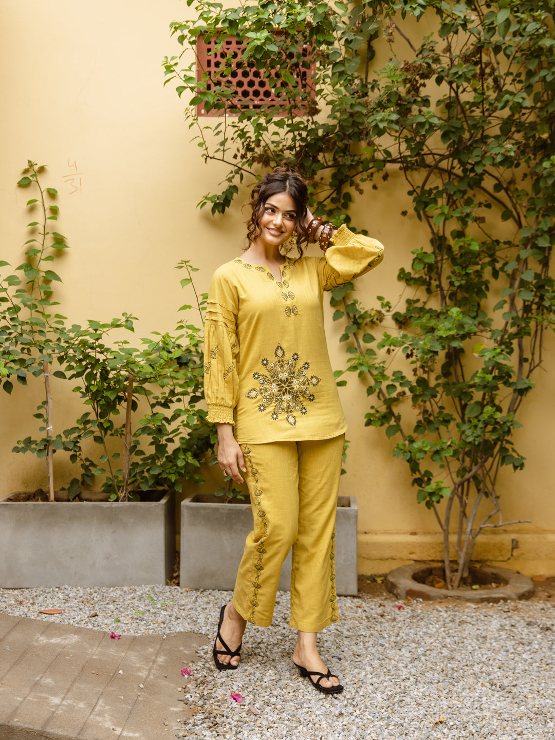 Harpper Mustard Embroidery Co-ord set
