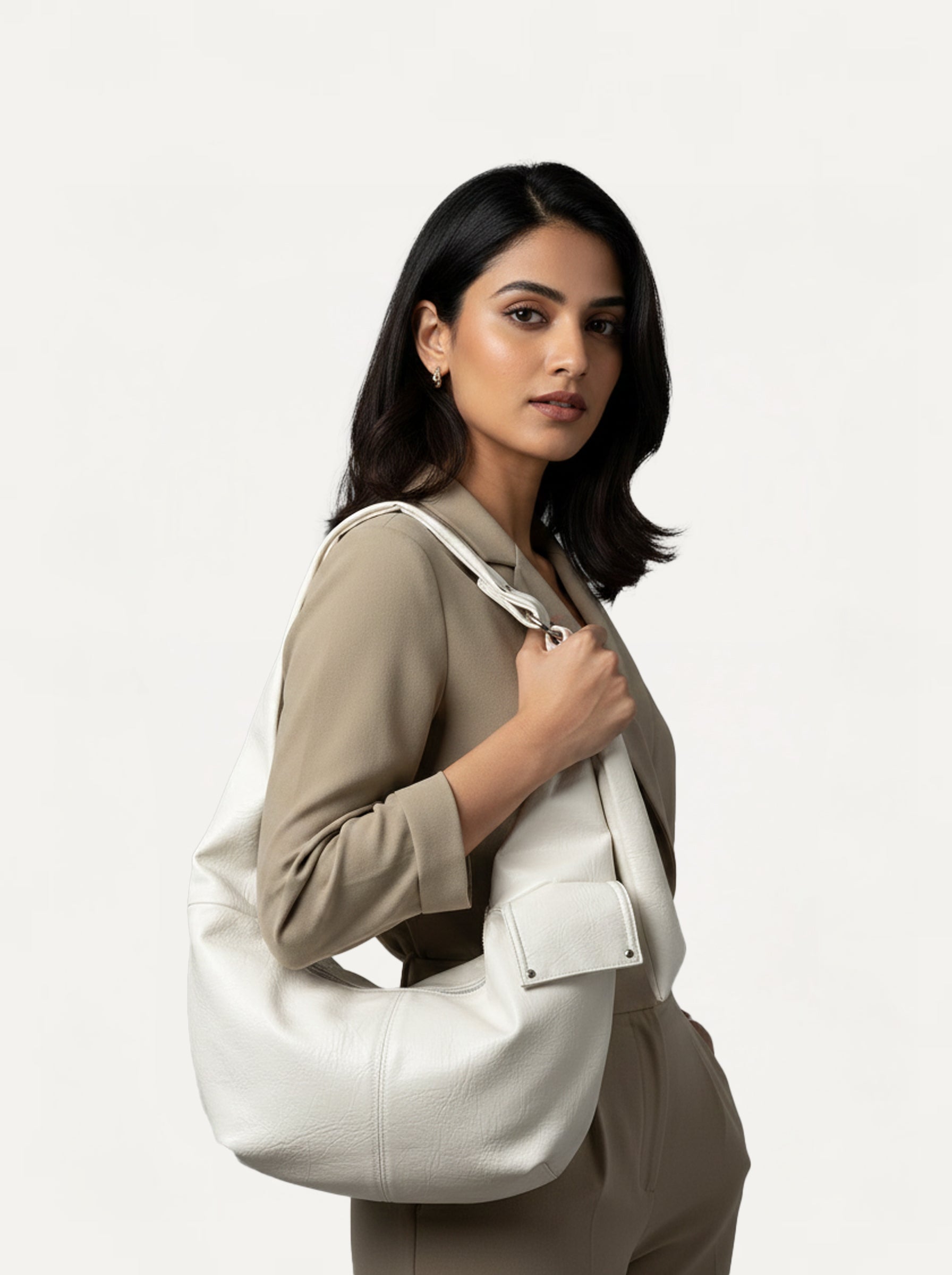 Metal Buckle Curved Hobo Bag