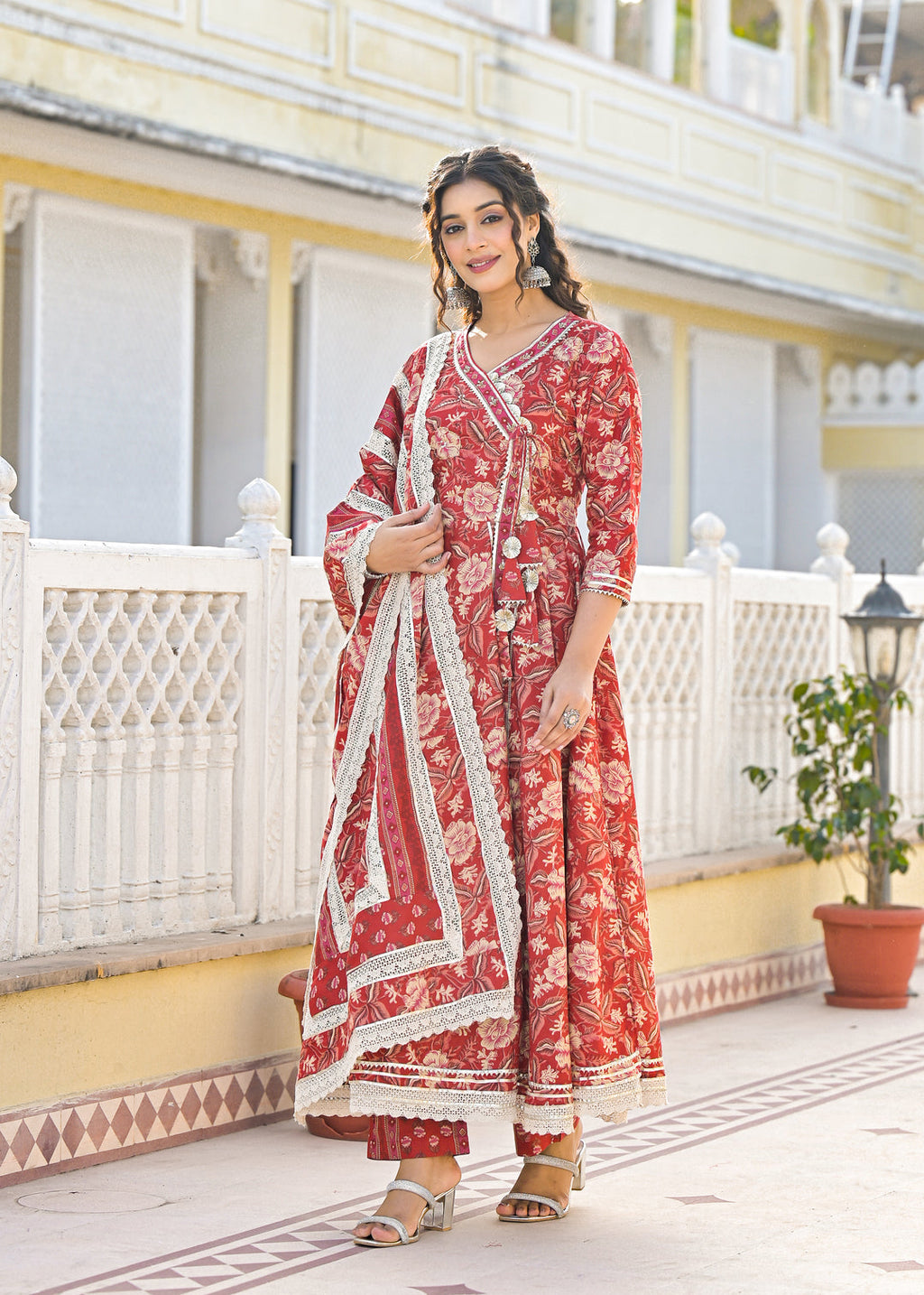 Crimson Premium Cotton Anarkali Suit Set