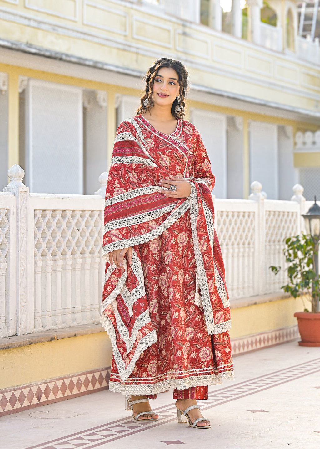 Crimson Premium Cotton Anarkali Suit Set