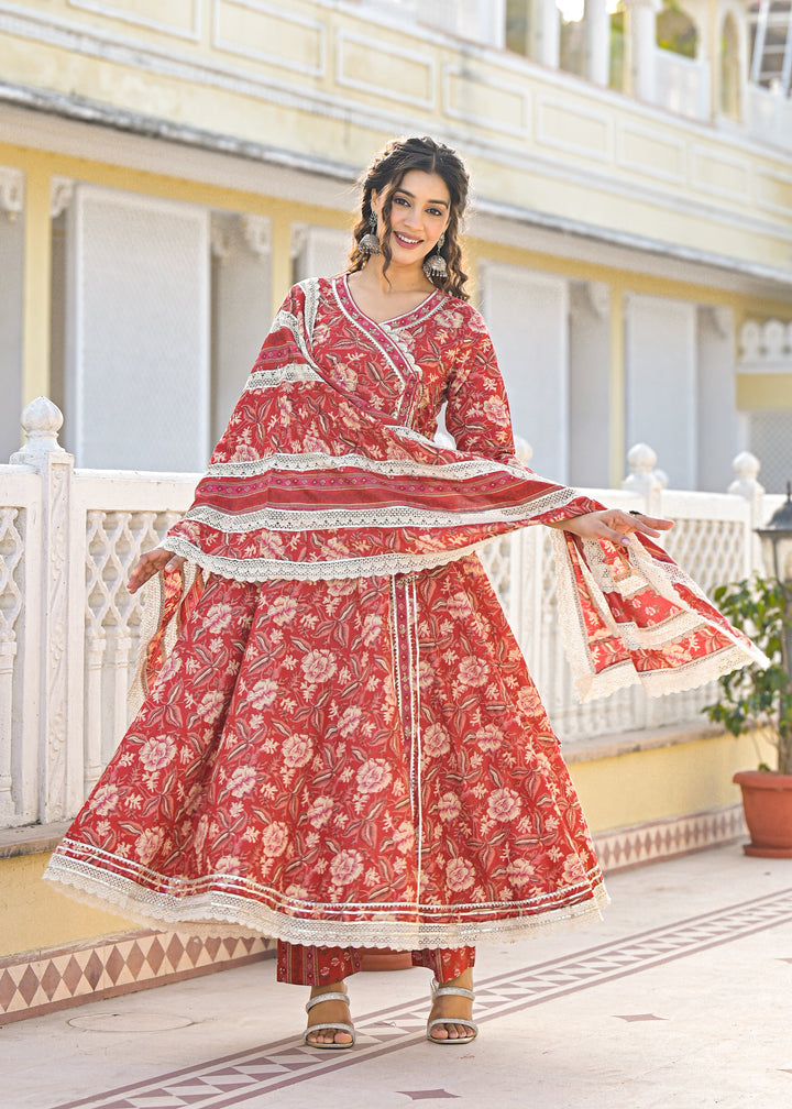 Crimson Premium Cotton Anarkali Suit Set