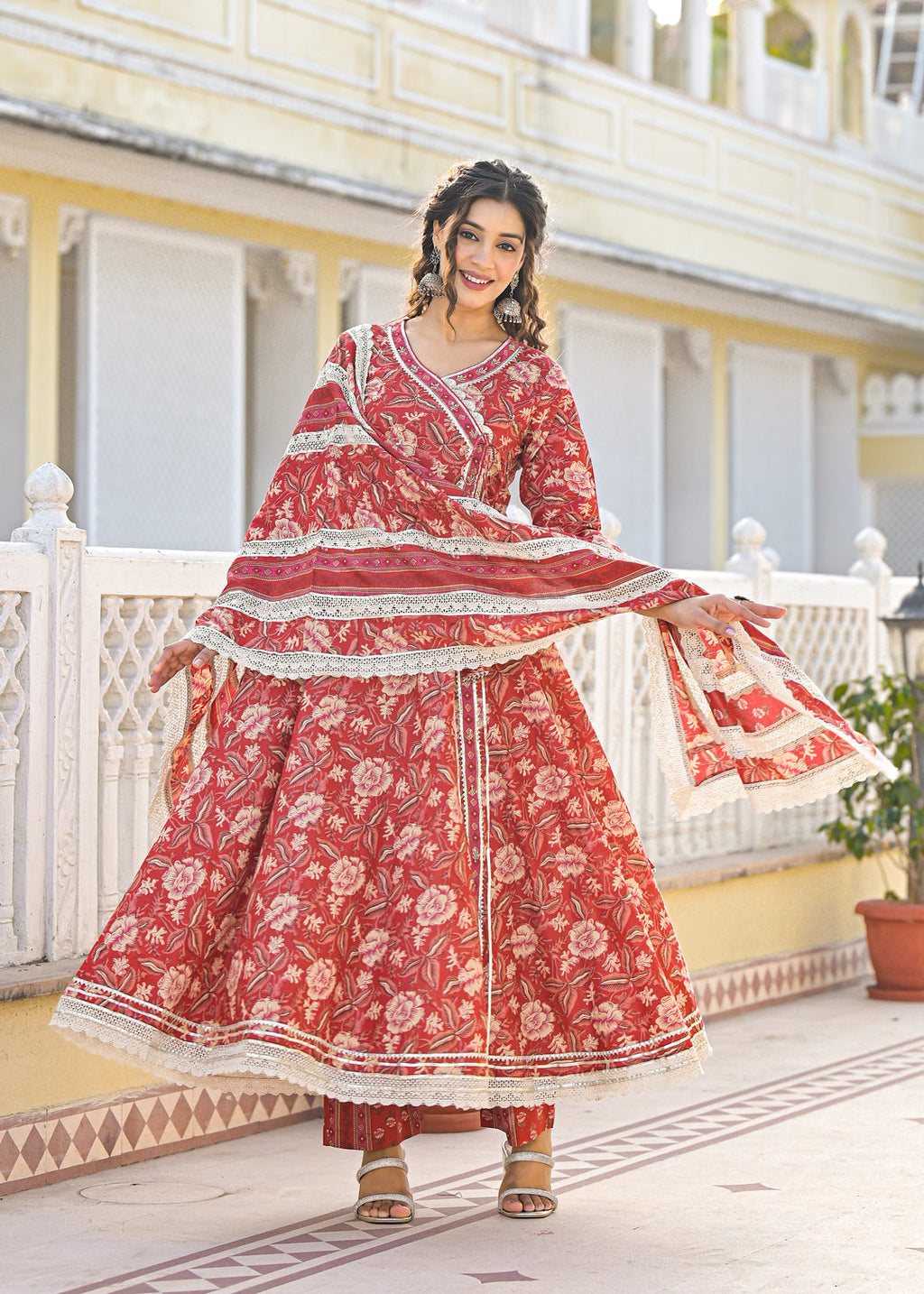 Crimson Premium Cotton Anarkali Suit Set