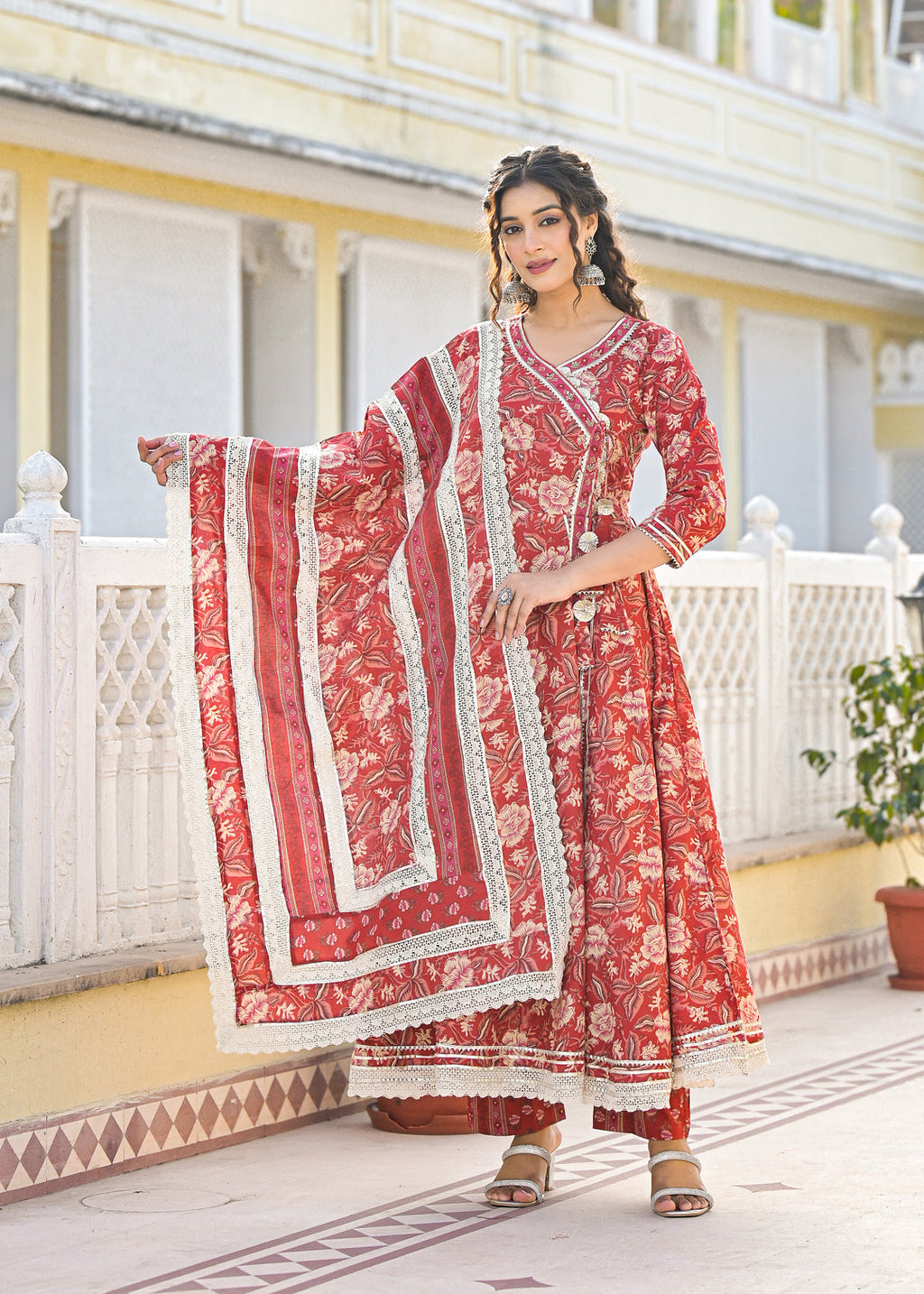 Crimson Premium Cotton Anarkali Suit Set